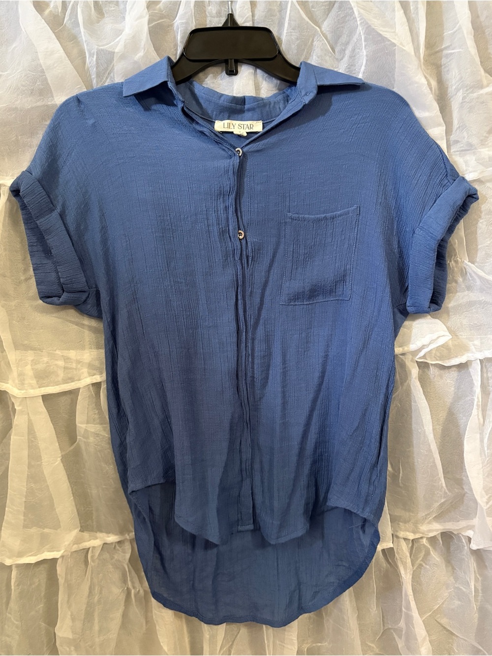 Lily Star Cornflower Blue Short-Sleeve Button-Down Shirt